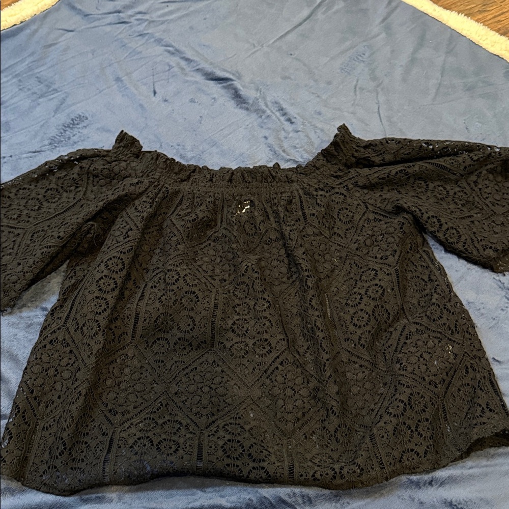 H&M Black Wide Neck Lace Blouse